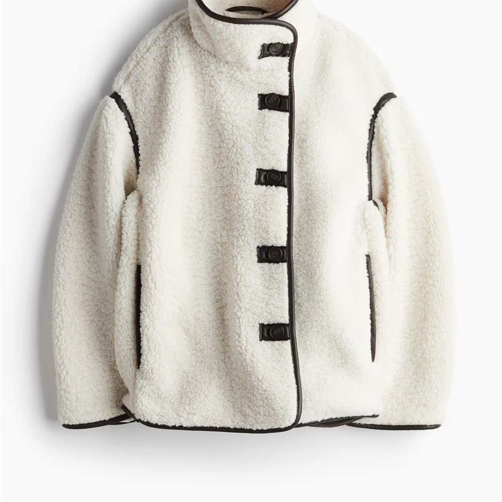 H&M Cream Teddy Jacket with Black Accents